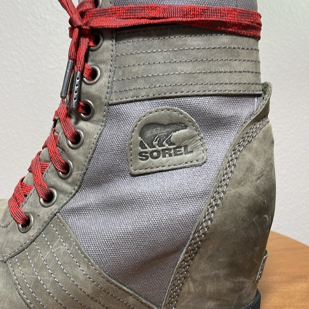 Sorel Lexie Wedge Boots Quarry Red Laces Lug Sole size 10 - Picture 8 of 14